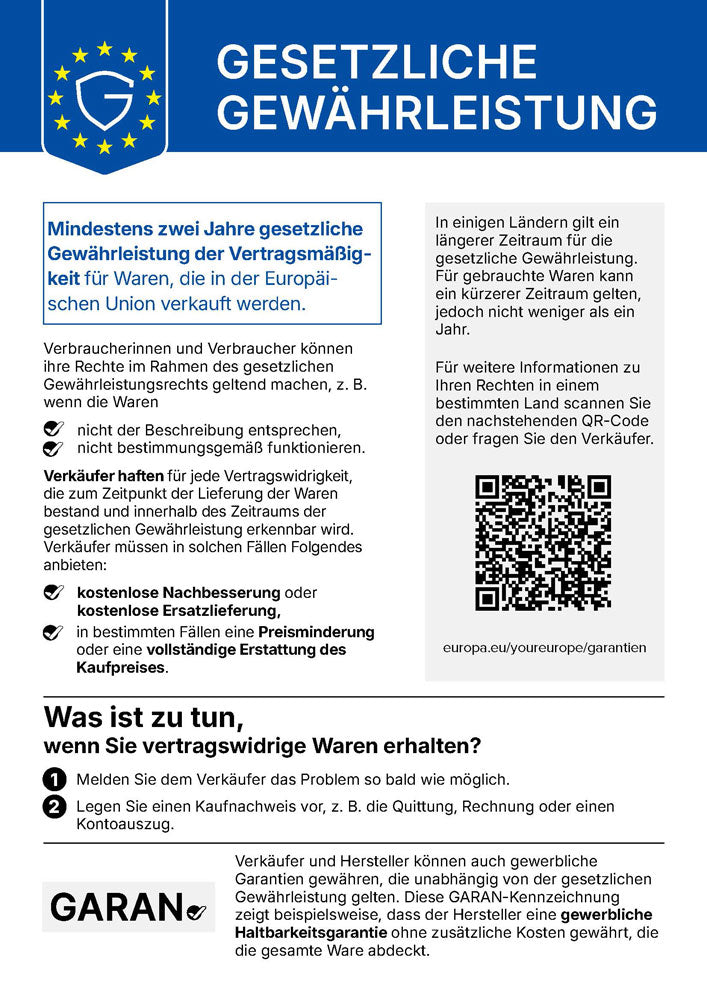 Hinweis zur gesetzlichen Gewährleistung in der Europäischen Union